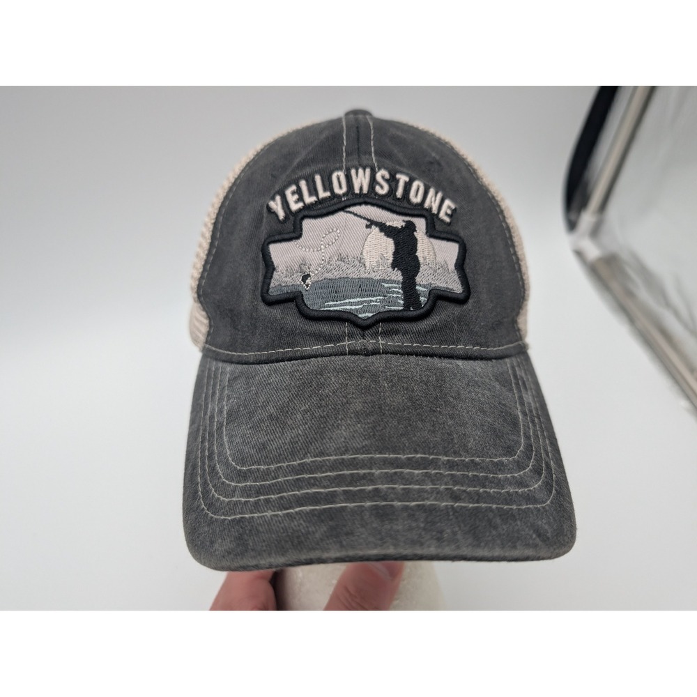 DK Caps Yellowstone Fly Fishing Trucker Hat Black Tan Mesh Snapback Baseball Cap